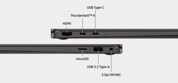 Portatil Galaxy book3 360 puertos del equipo